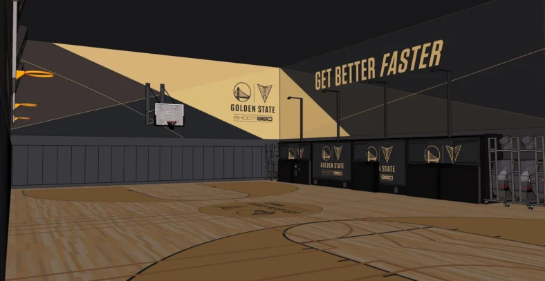Shoot 360 court with Golden State Warriors branding