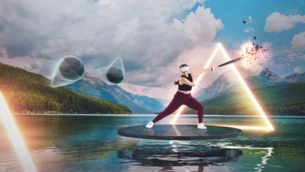 woman inside a Supernatural VR fitness game