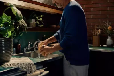 A man working in kitchen with Oura ring on his finger