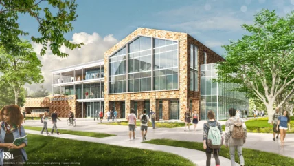 Exterior rendering of Moravian University's hub.