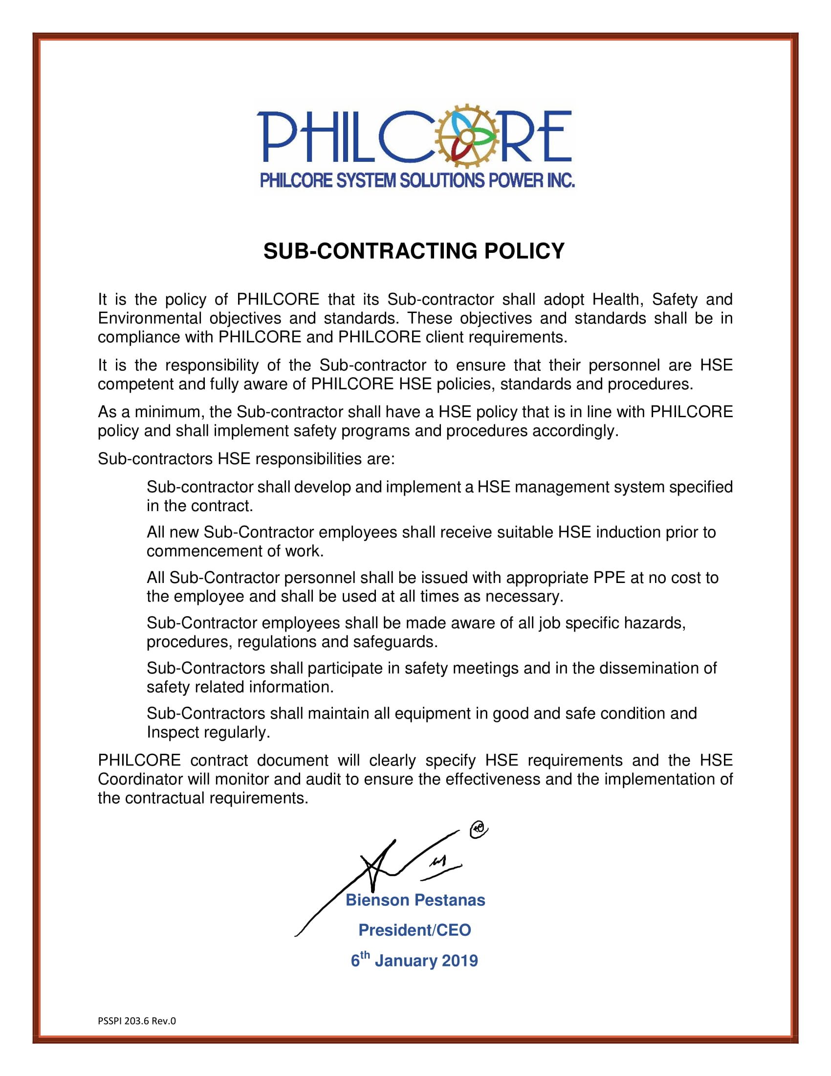 203.6 SUB-CONTRACTING POLICY-1
